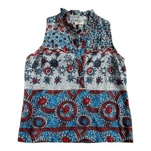 Camomilla Linen Blend Blue and Red Sleeveless Top